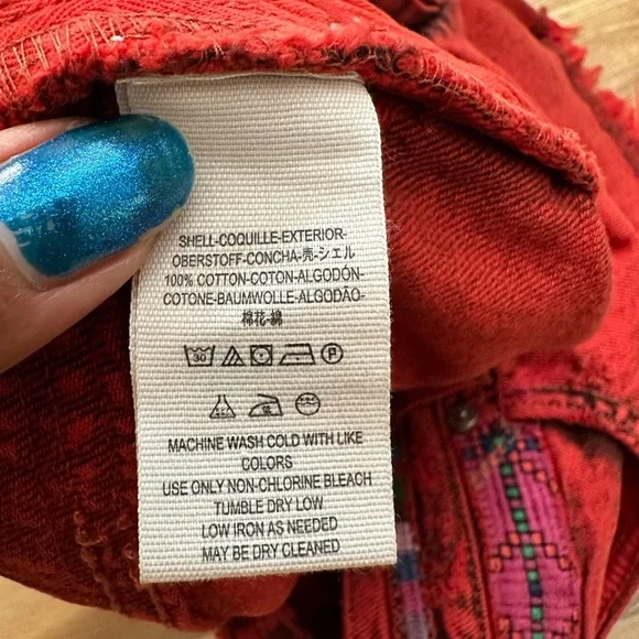 FREE PEOPLE Sun Break Embroidered-Yoke Denim Shorts Red Size 29 - Picture 7 of 10